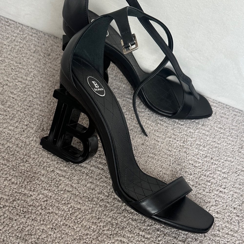 Balmain Black Logo Heel Sandals